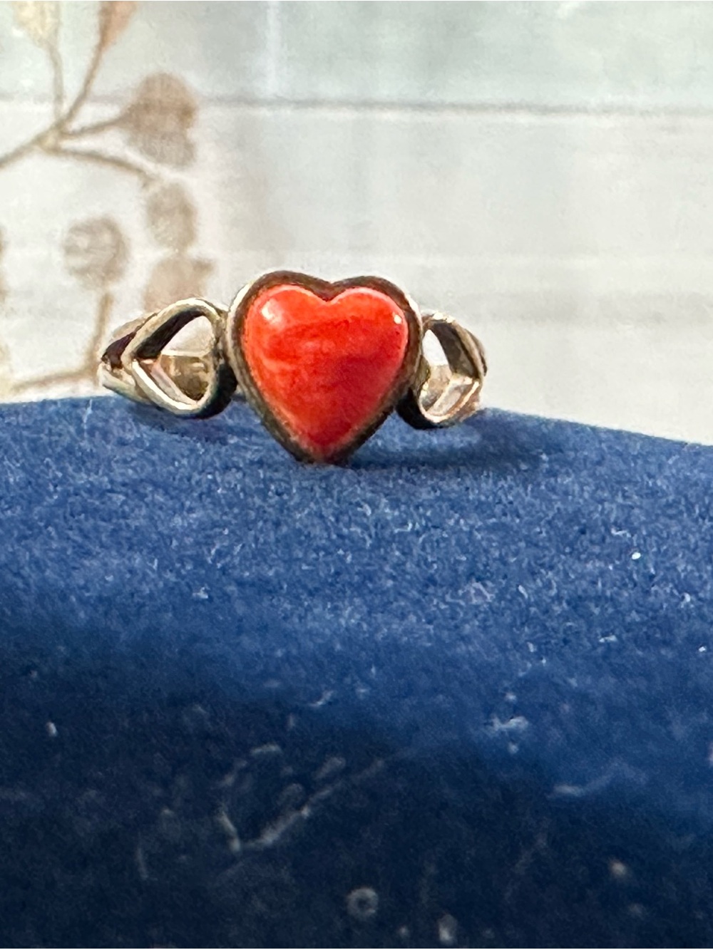 Red Spiny Oyster Heart Stone Sterling Silver Ring
